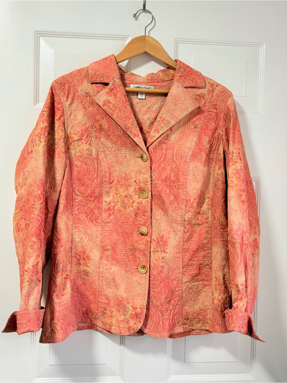 Coldwater Creek Boho Coral-Peach Paisley Jacket Plus Size W18